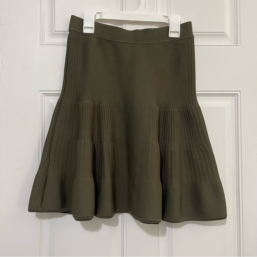 INTERMIX Fit And‎ Flare Knit Olive Mini Skirt Size S